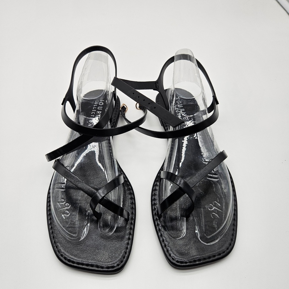 Journee‎ Collection Womens Charra Black Strappy Square Toe Flat Sandals Size 9.5